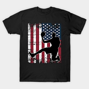 Basket Ball Player With American Flag T-Shirt